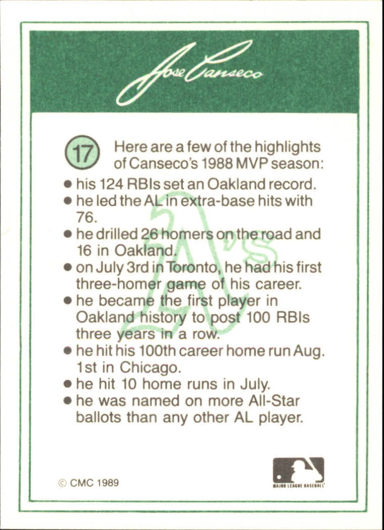 B7066- 1989 Cmc Canseco Jose Baseball Card # S 1-20 -du Pick- 15 + Free US - Bild 35 von 41