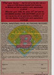 1989 Bowman Reprint Inserts #11 Ted Williams 54 back image