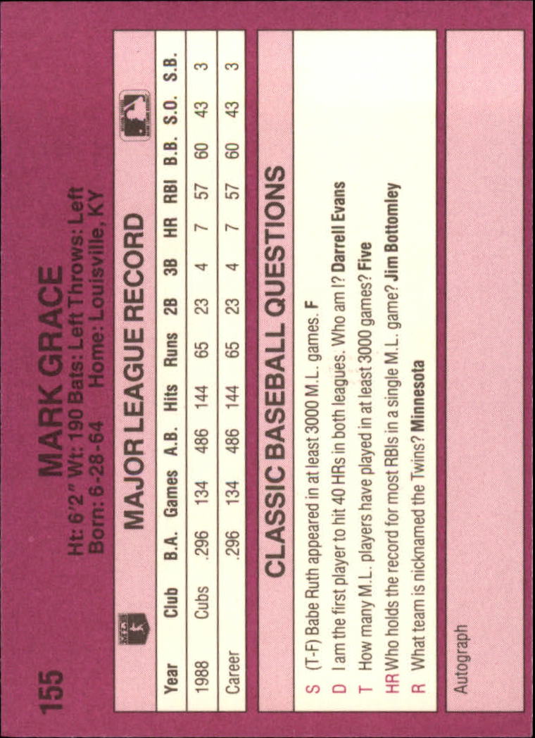 1989 Classic Travel Purple #155 Mark Grace back image