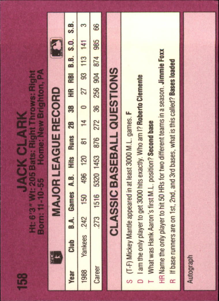 1989 Classic Travel Purple #158 Jack Clark back image