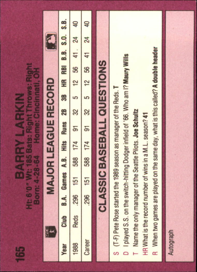 1989 Classic Travel Purple #165 Barry Larkin back image