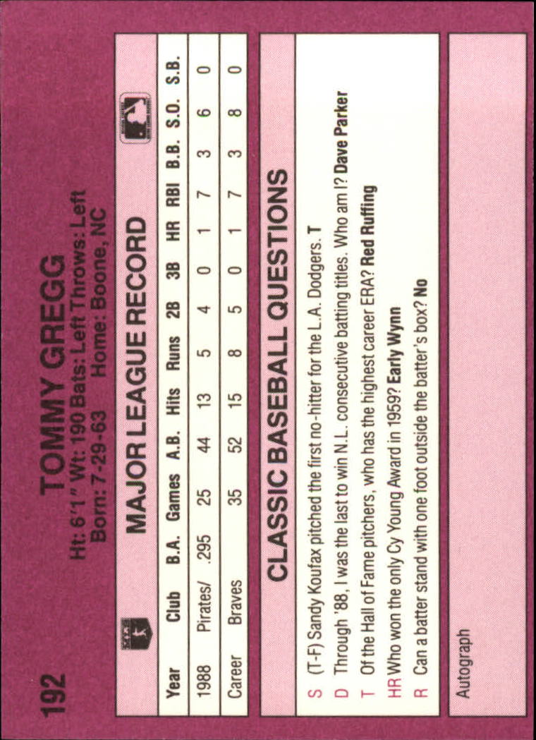 1989 Classic Travel Purple #192 Tommy Gregg back image
