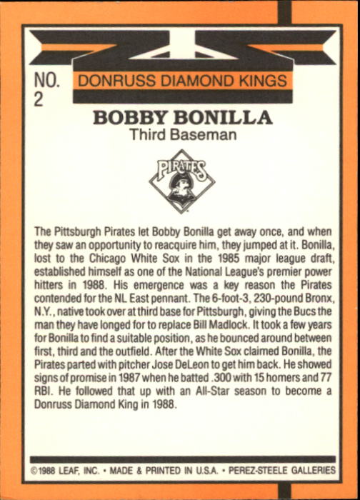 1989 Donruss #2 Bobby Bonilla DK DP back image