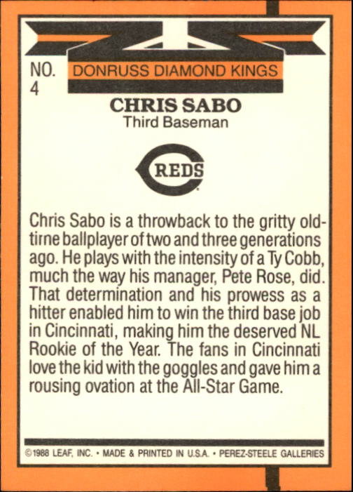 1989 Donruss #4 Chris Sabo DK DP back image