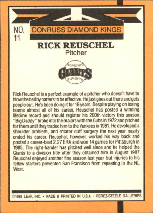 1989 Donruss #11 Rick Reuschel DK back image