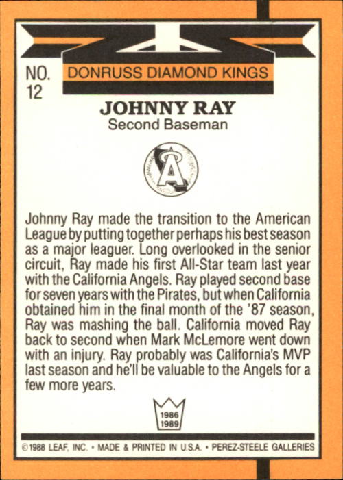 1989 Donruss #12 Johnny Ray DK back image