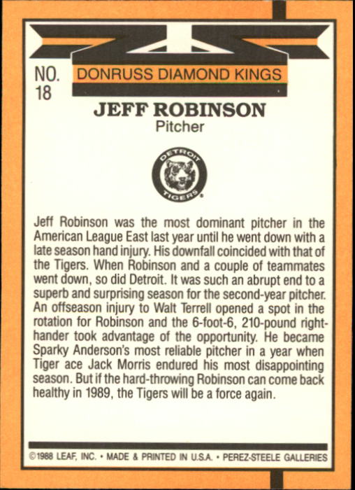 1989 Donruss #18 Jeff M. Robinson DK back image