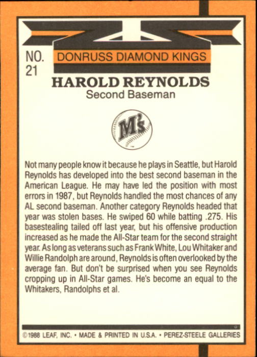 1989 Donruss #21 Harold Reynolds DK back image