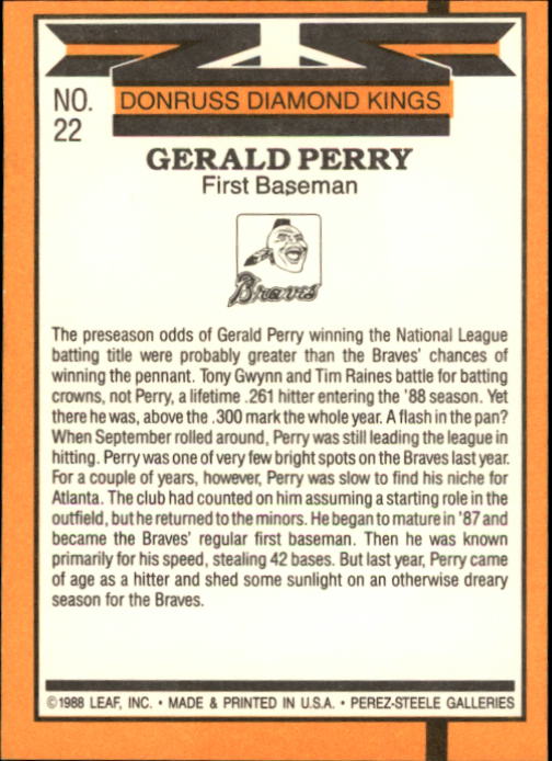 1989 Donruss #22 Gerald Perry DK back image