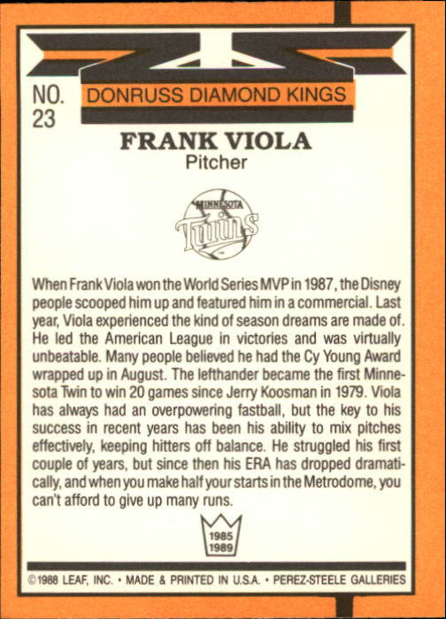 1989 Donruss #23 Frank Viola DK back image