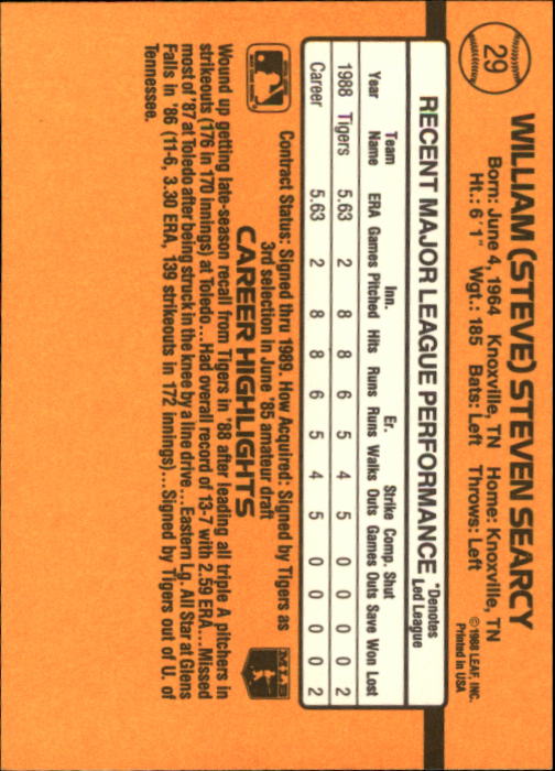 1989 Donruss #29 Steve Searcy RR back image