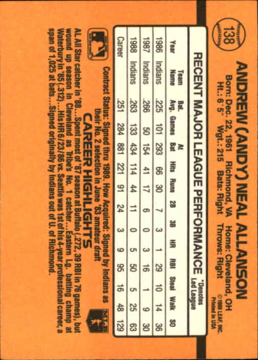A9832- 1989 Donruss Baseball Cards 1-250 +Rookies -You Pick- 15+ FREE US SHIP - Picture 275 of 497