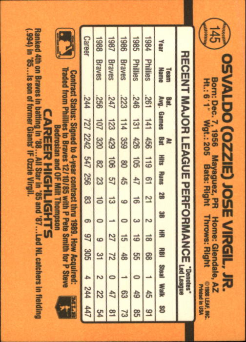 A9832- 1989 Donruss Baseball Cards 1-250 +Rookies -You Pick- 15+ FREE US SHIP - Picture 289 of 497