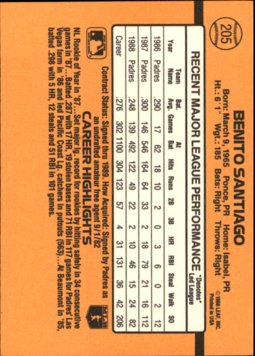 Benito Santiago 1987 Donruss Rated Rookie #31 MLB Baseball Card