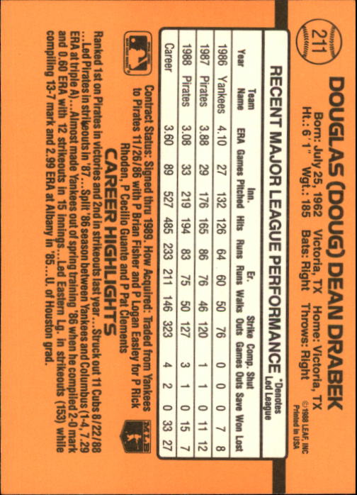 A9832- 1989 Donruss Baseball Cards 1-250 +Rookies -You Pick- 15+ FREE US SHIP - Picture 419 of 497