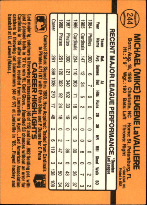 A9832- 1989 Donruss Baseball Cards 1-250 +Rookies -You Pick- 15+ FREE US SHIP - Picture 485 of 497