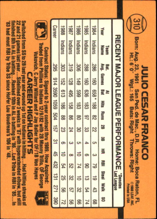 A9832- 1989 Donruss Baseball #'s 251-500 +Rookies -You Pick- 15+ FREE US SHIP - Picture 121 of 501