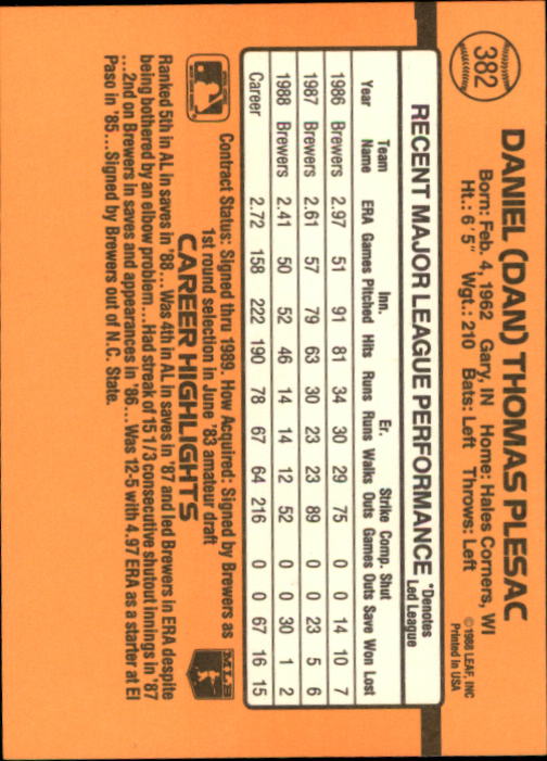 A9832- 1989 Donruss Baseball #'s 251-500 +Rookies -You Pick- 15+ FREE US SHIP - Picture 265 of 501