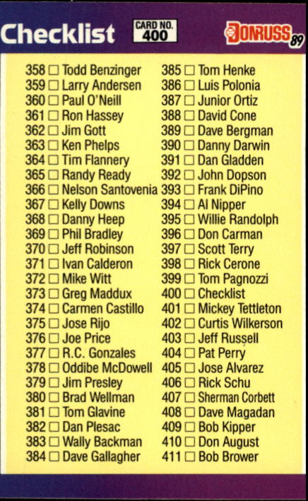 A9832- 1989 Donruss Baseball #'s 251-500 +Rookies -You Pick- 15+ FREE US SHIP - Picture 300 of 501