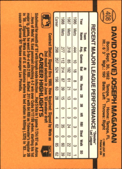 A9832- 1989 Donruss Baseball #'s 251-500 +Rookies -You Pick- 15+ FREE US SHIP - Picture 317 of 501