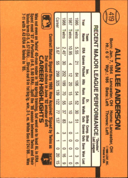 A9832- 1989 Donruss Baseball #'s 251-500 +Rookies -You Pick- 15+ FREE US SHIP - Picture 339 of 501