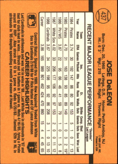 A9832- 1989 Donruss Baseball #'s 251-500 +Rookies -You Pick- 15+ FREE US SHIP - Picture 375 of 501