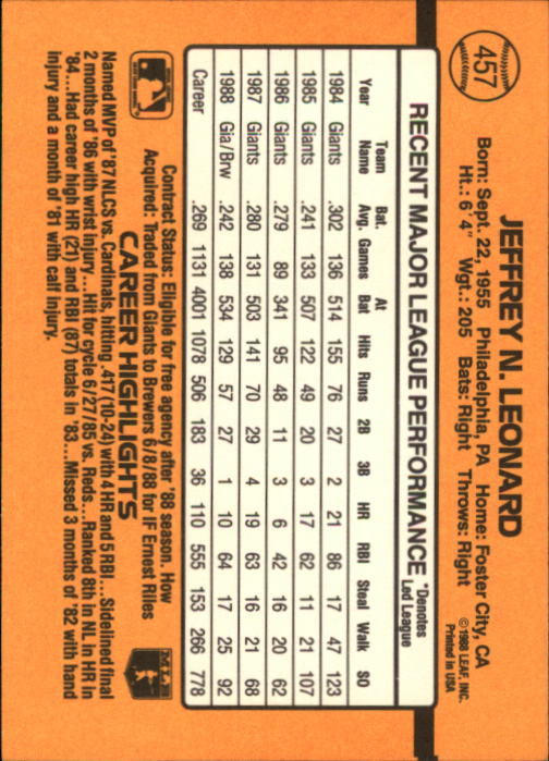 A9832- 1989 Donruss Baseball #'s 251-500 +Rookies -You Pick- 15+ FREE US SHIP - Picture 415 of 501