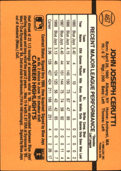 A9832- 1989 Donruss Baseball #'s 251-500 +Rookies -You Pick- 15+ FREE US SHIP - Picture 435 of 501