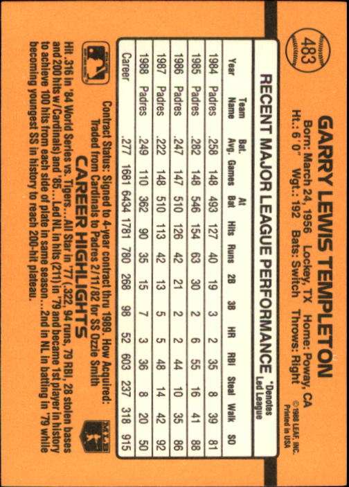A9832- 1989 Donruss Baseball #'s 251-500 +Rookies -You Pick- 15+ FREE US SHIP - Picture 467 of 501
