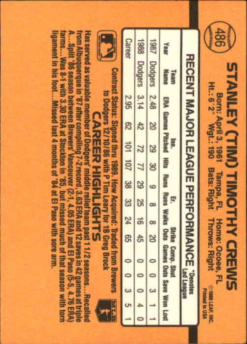 A9832- 1989 Donruss Baseball #'s 251-500 +Rookies -You Pick- 15+ FREE US SHIP - Picture 473 of 501