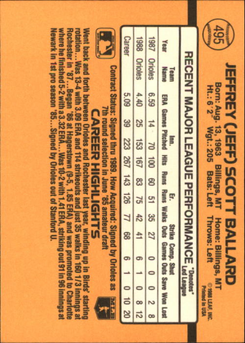 A9832- 1989 Donruss Baseball #'s 251-500 +Rookies -You Pick- 15+ FREE US SHIP - Picture 491 of 501