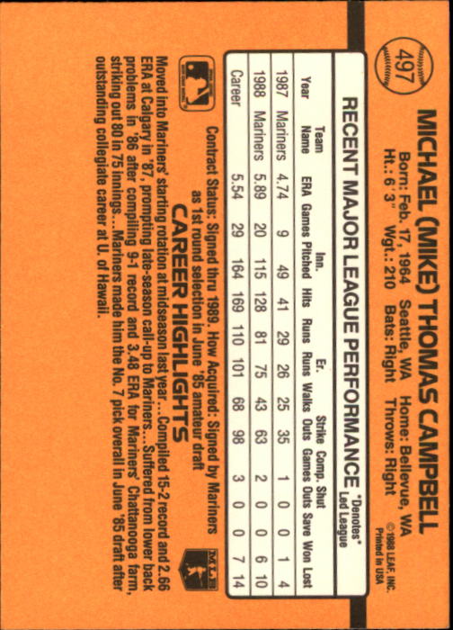 A9832- 1989 Donruss Baseball #'s 251-500 +Rookies -You Pick- 15+ FREE US SHIP - Picture 495 of 501