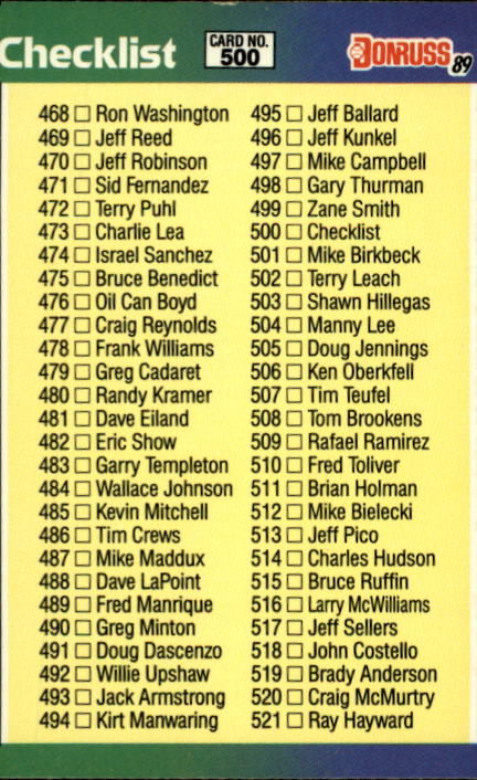 A9832- 1989 Donruss Baseball #'s 251-500 +Rookies -You Pick- 15+ FREE US SHIP - Picture 500 of 501