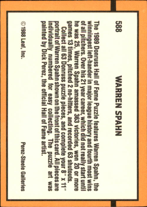 1989 Donruss #588 Warren Spahn Puzzle DP back image