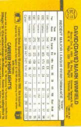 1989 Donruss Bonus MVP's #BC11 Dave Winfield back image