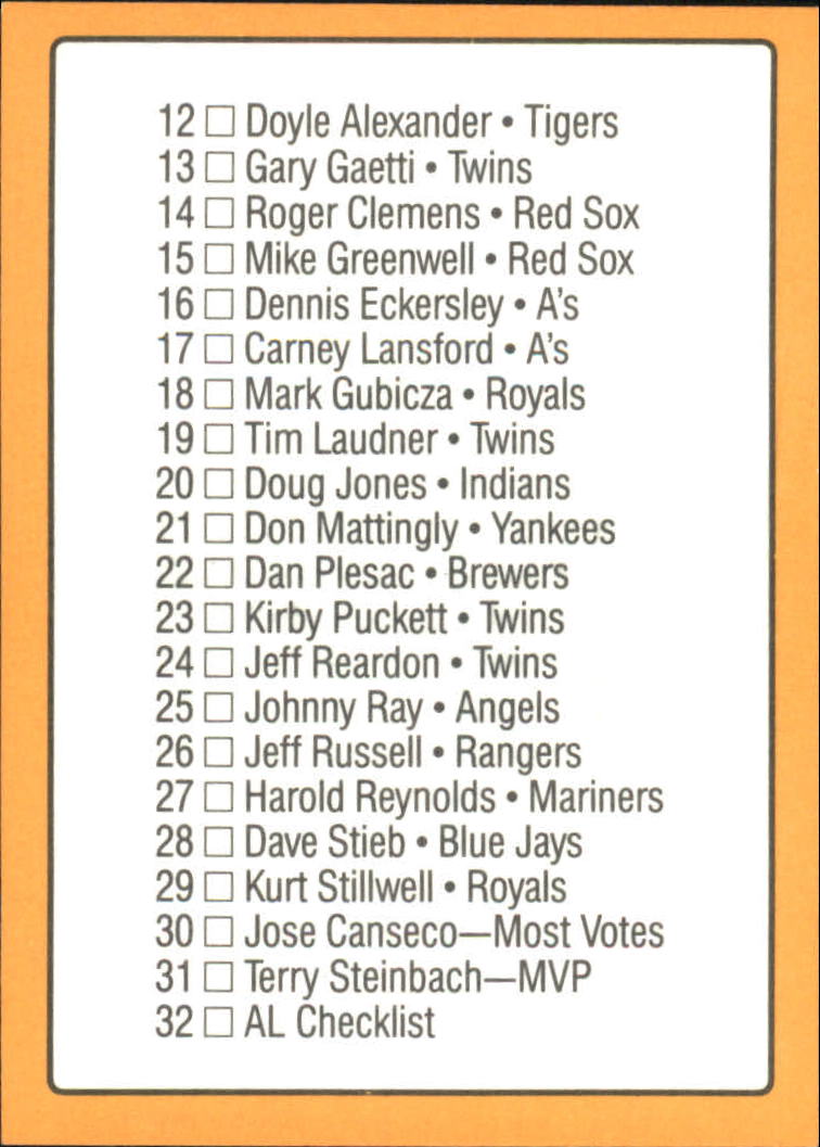 1989 Donruss All-Stars #32 AL Checklist 1-32