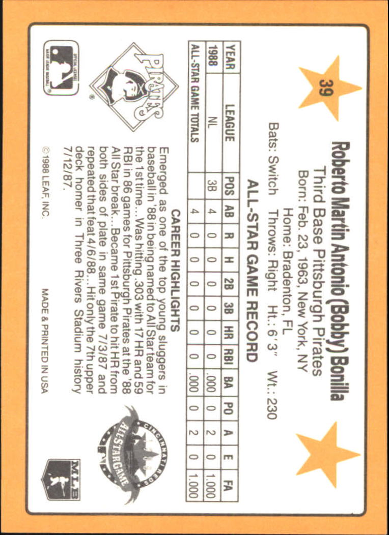 1989 Donruss All-Stars #39 Bobby Bonilla back image