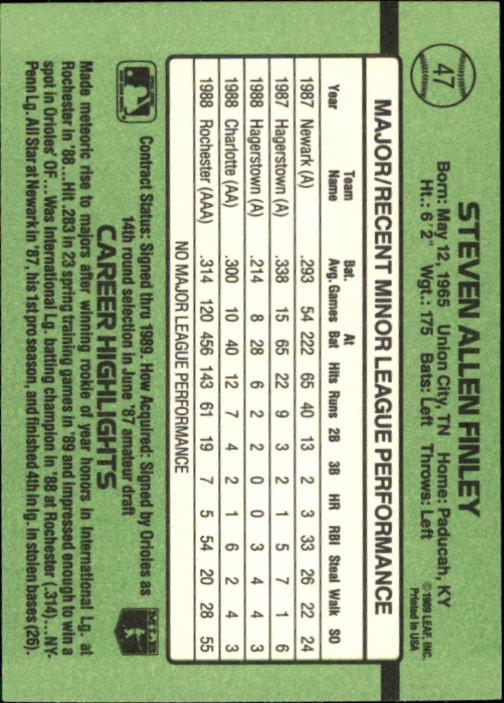 1989 Donruss Rookies #47 Steve Finley RC back image