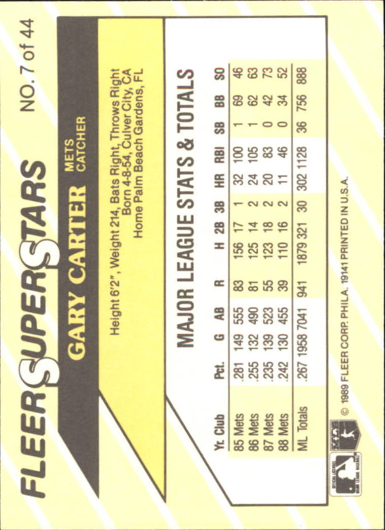 1989 Fleer Superstars #7 Gary Carter back image