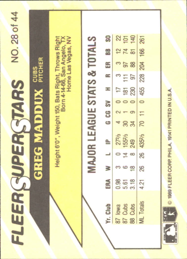 1989 Fleer Superstars #28 Greg Maddux back image