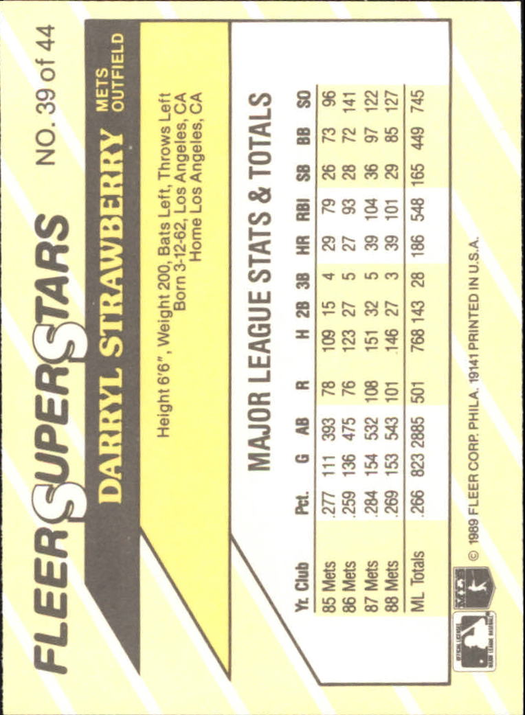 Darryl Strawberry 1989 Fleer Baseball Superstars Series Mint Card