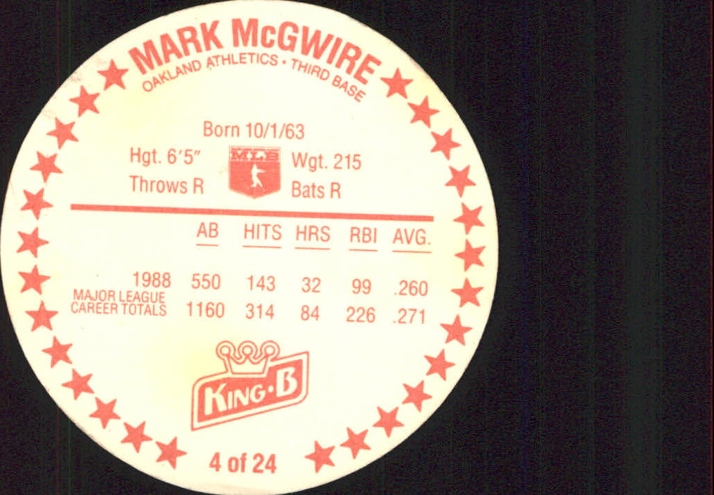 1989 King B Discs #4 Mark McGwire back image