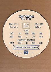 1989 MSA Holsum Discs #6 Tony Gwynn back image