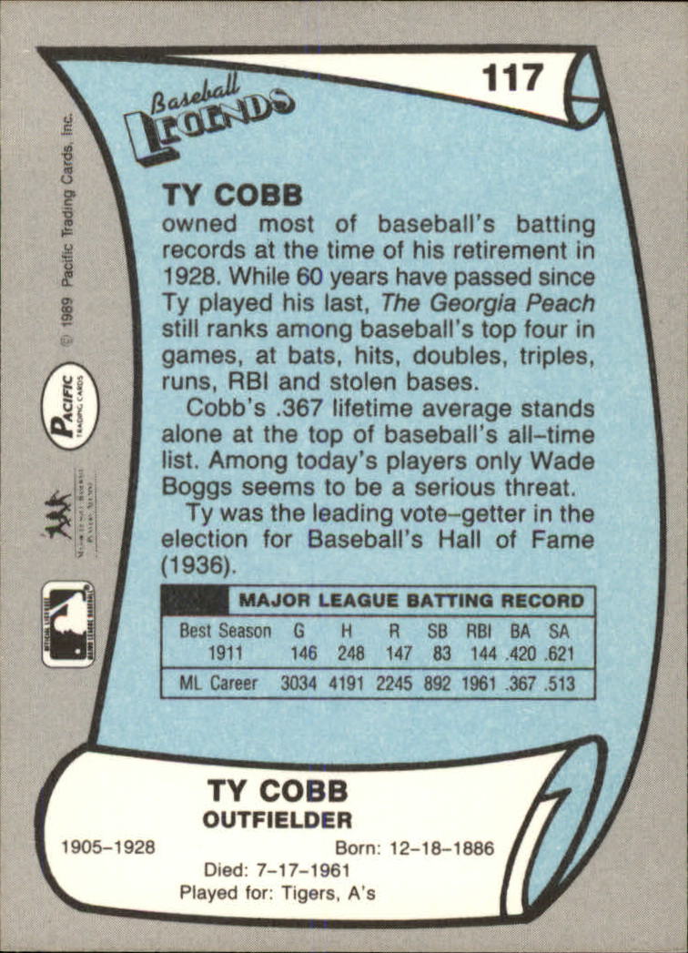 1989 Pacific Legends II #117 Ty Cobb back image