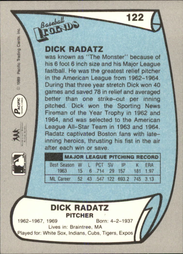 1989 Pacific Legends II #122 Dick Radatz back image