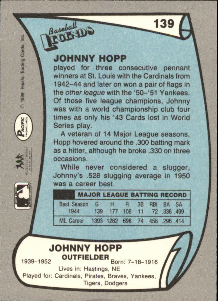 1989 Pacific Legends II #139 John Hopp back image