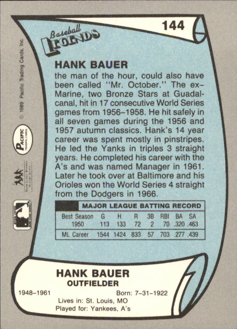 1989 Pacific Legends II #144 Hank Bauer back image