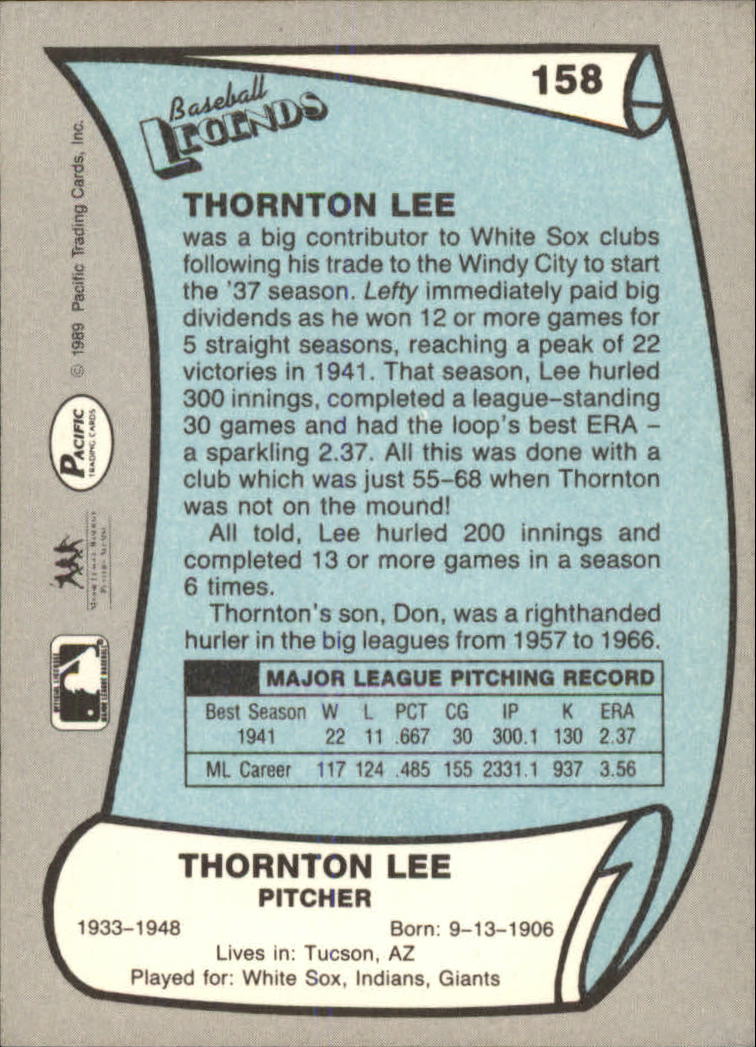 1989 Pacific Legends II #158 Thornton Lee UER/(Misspelled Thorton/on card fro back image