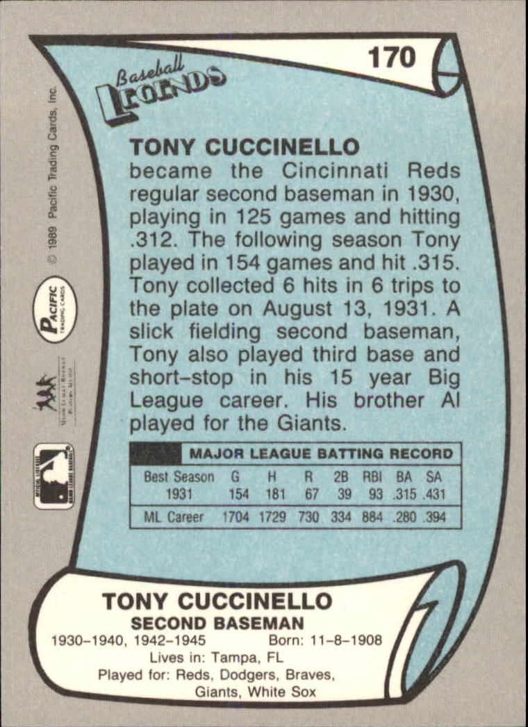 1989 Pacific Legends II #170 Tony Cuccinello back image