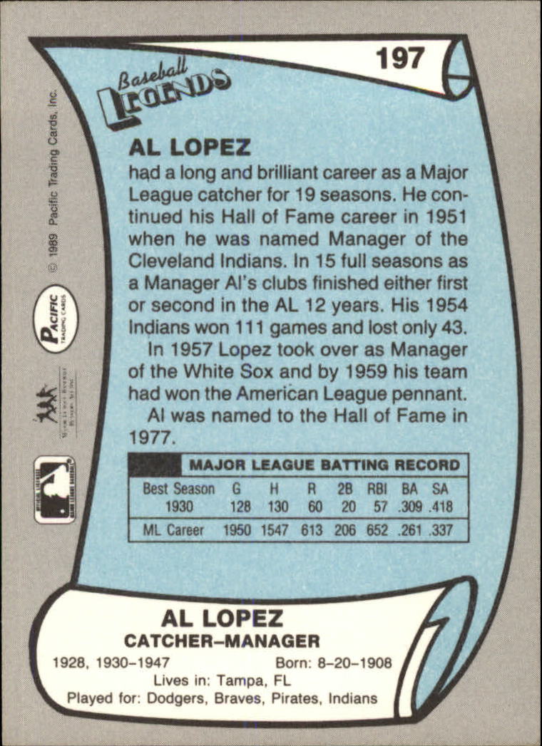1989 Pacific Legends II #197 Al Lopez back image